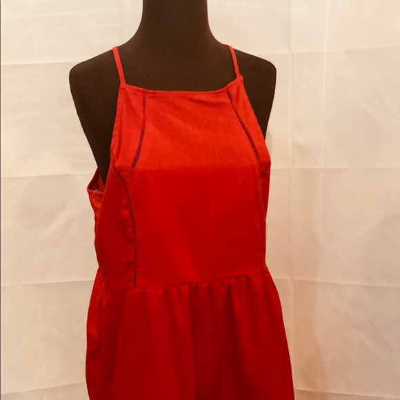 Red Short Dress With Ruffle Bottom - Picture 2 of 5